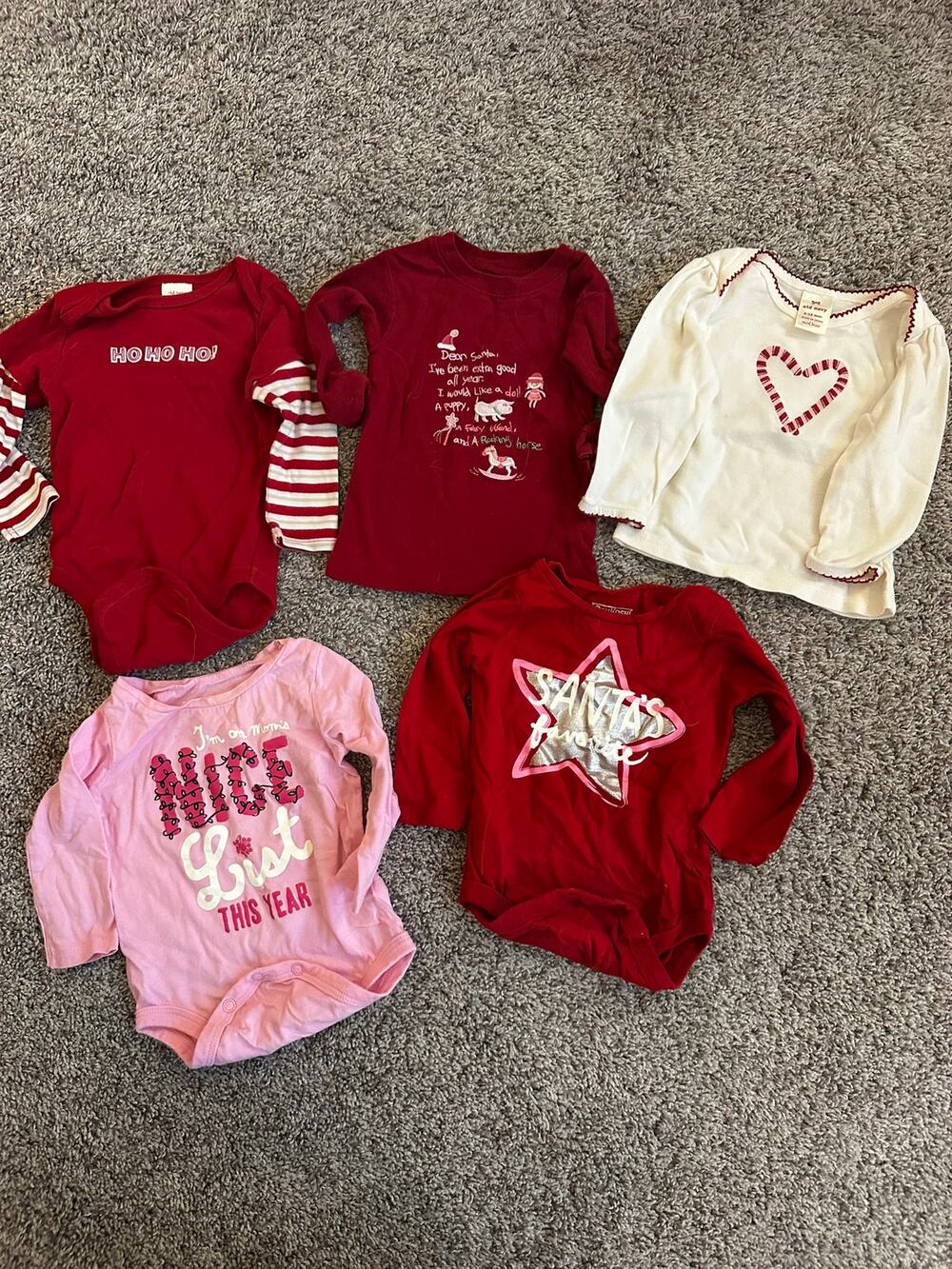 Baby Girl Size 6-12 Months Holiday Christmas Top & Bodysuit Bundle - 5 Pieces